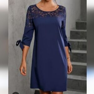 YIONS Your Inspiration Lace Neckline Blue Dress Size Small